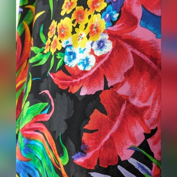 A.J. BARI Vintage 80s/90s 100% Silk Dress, Floral, Tropical, Size 10 - Picture 7 of 7
